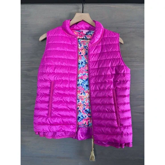 Lilly Pulitzer Cora Vest Size Small Puffer Pink Gorpcore - Picture 3 of 8